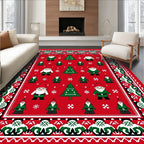 Red Christmas Gnome Trees Border Rug