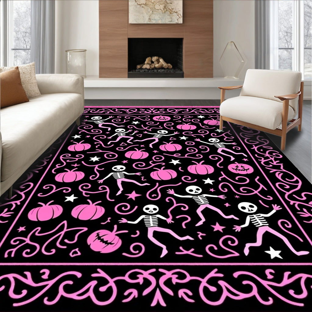 Pink Skeleton Pumpkin Halloween Garland Rug