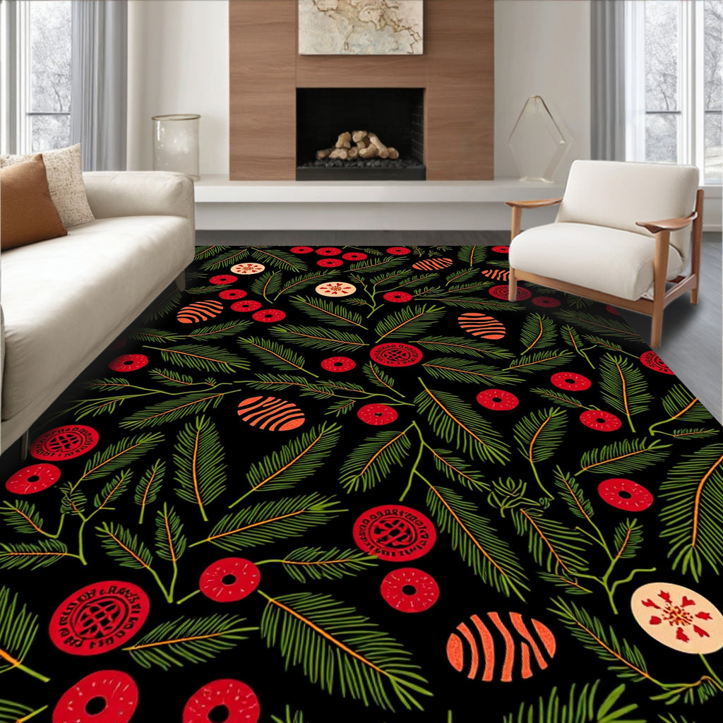 Seasonal Pine Berry Festive Ornate Rug
