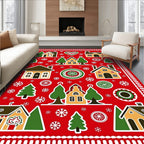 Festive Red Village Gingerbread Scandinavian Rug