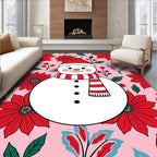 Pink Floral Snowman Holiday Rug