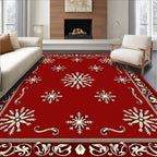 Crimson Snowflakes Ornate Border Rug