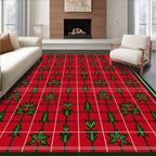 Red Green Tartan Holly Sprigs Rug