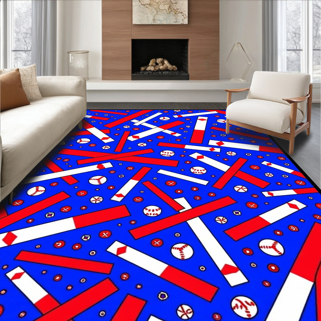 Red White Baseball Blue Jumble Rug