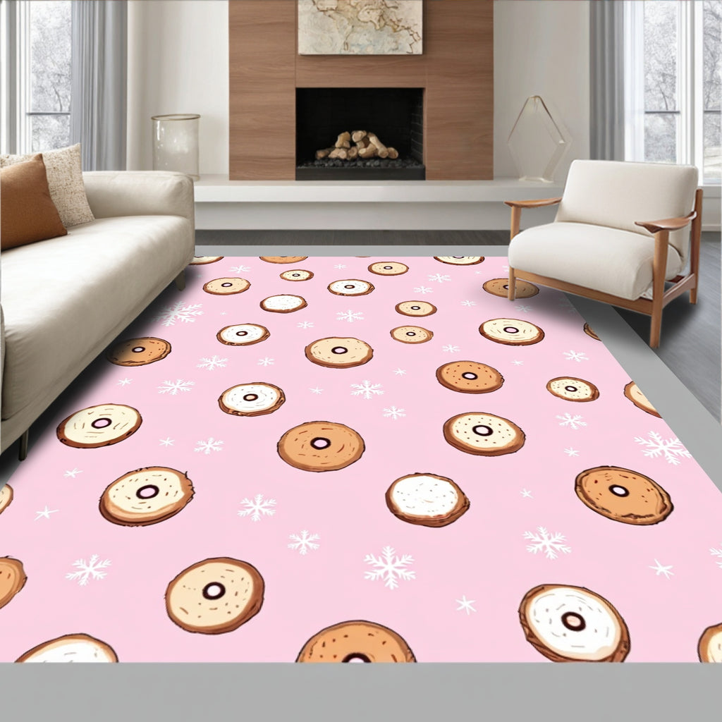Pink Donut Snowflakes Playful Repeat Art Rug