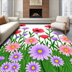 Crimson Red Purple Floral Meadow Rug