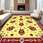 Maroon Leaf Stars Floral Border Rug