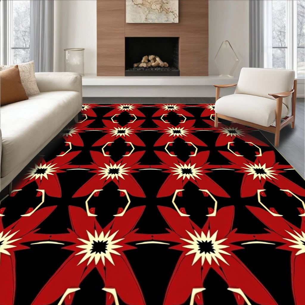 Bold Red Starburst Geometric Rug