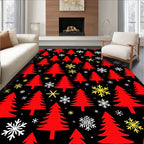 Red Evergreen Snowfall Celebration Rug