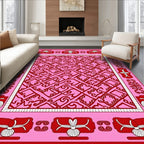 Pink Red Abstract Geometric Border Rug