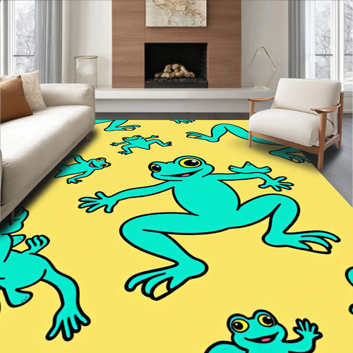 Aqua Frogs Yellow Repeating Pattern Rug