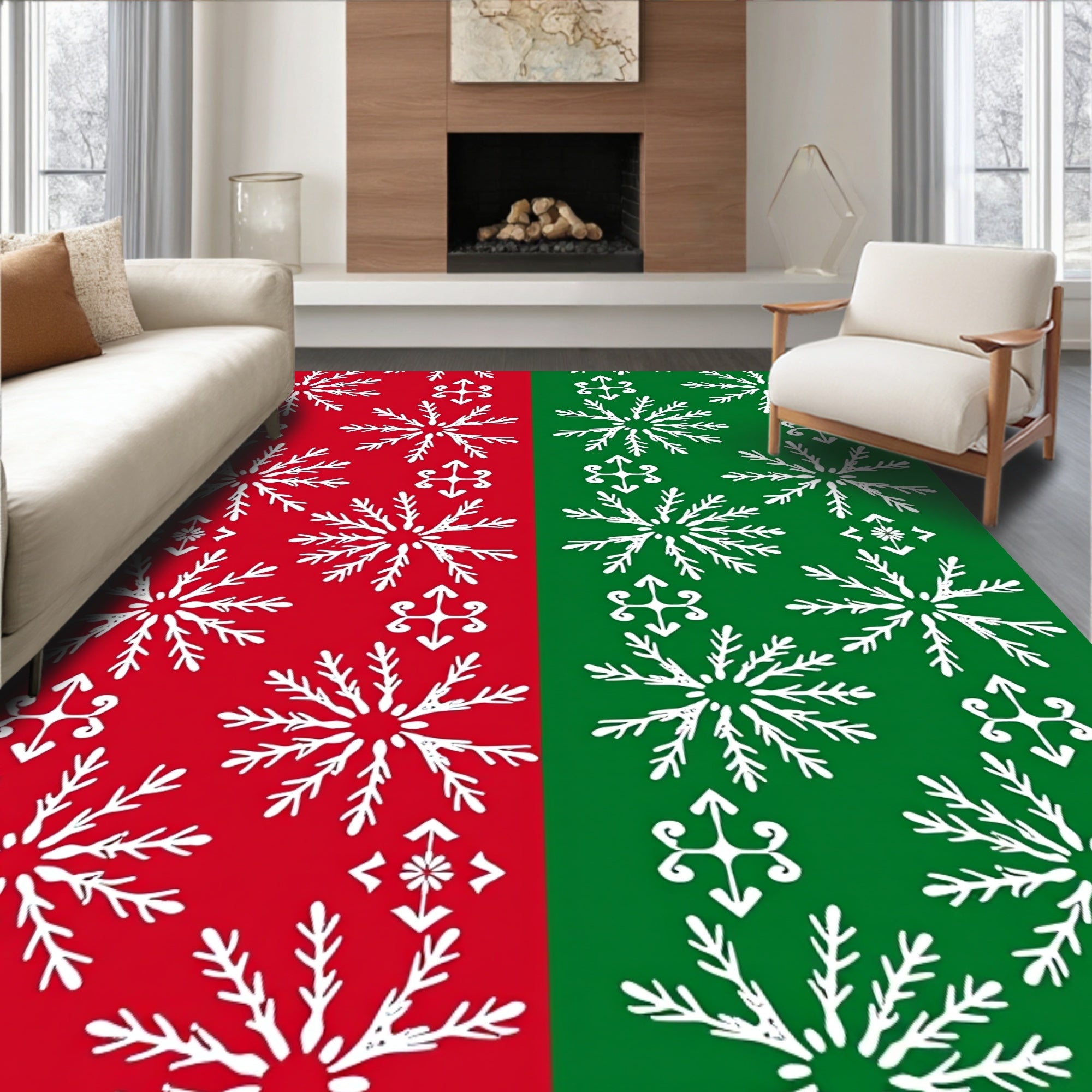 Red Green Snowflake Holiday Rug