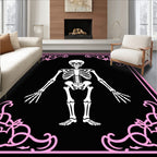 Black White Skeleton Pink Ornate Frame Rug