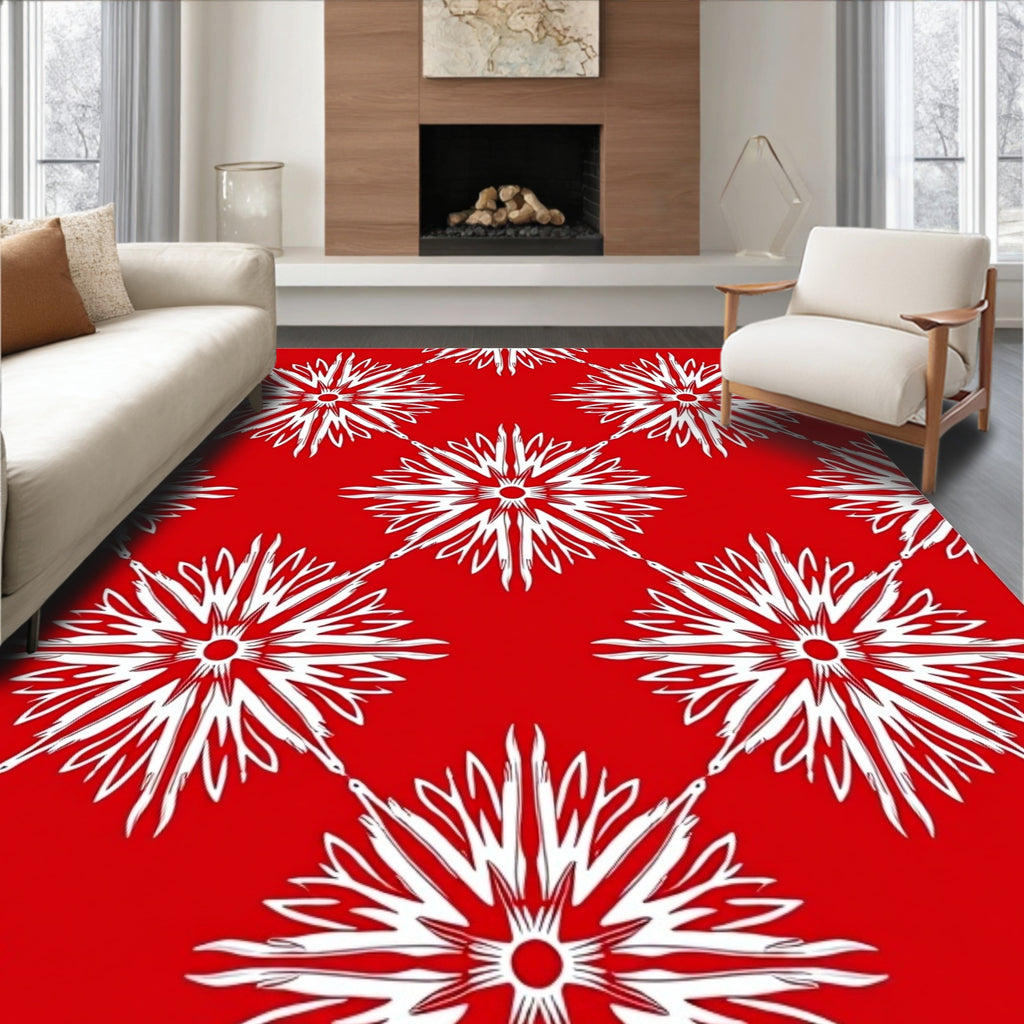 Red White Starburst Medallion Rug