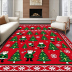 Festive Red Christmas Gnomes Trees Rug
