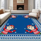 Cute Red Striped Elves Winter Snowfall Rug