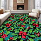 Bold Red Floral Green Leafy Abstract Rug