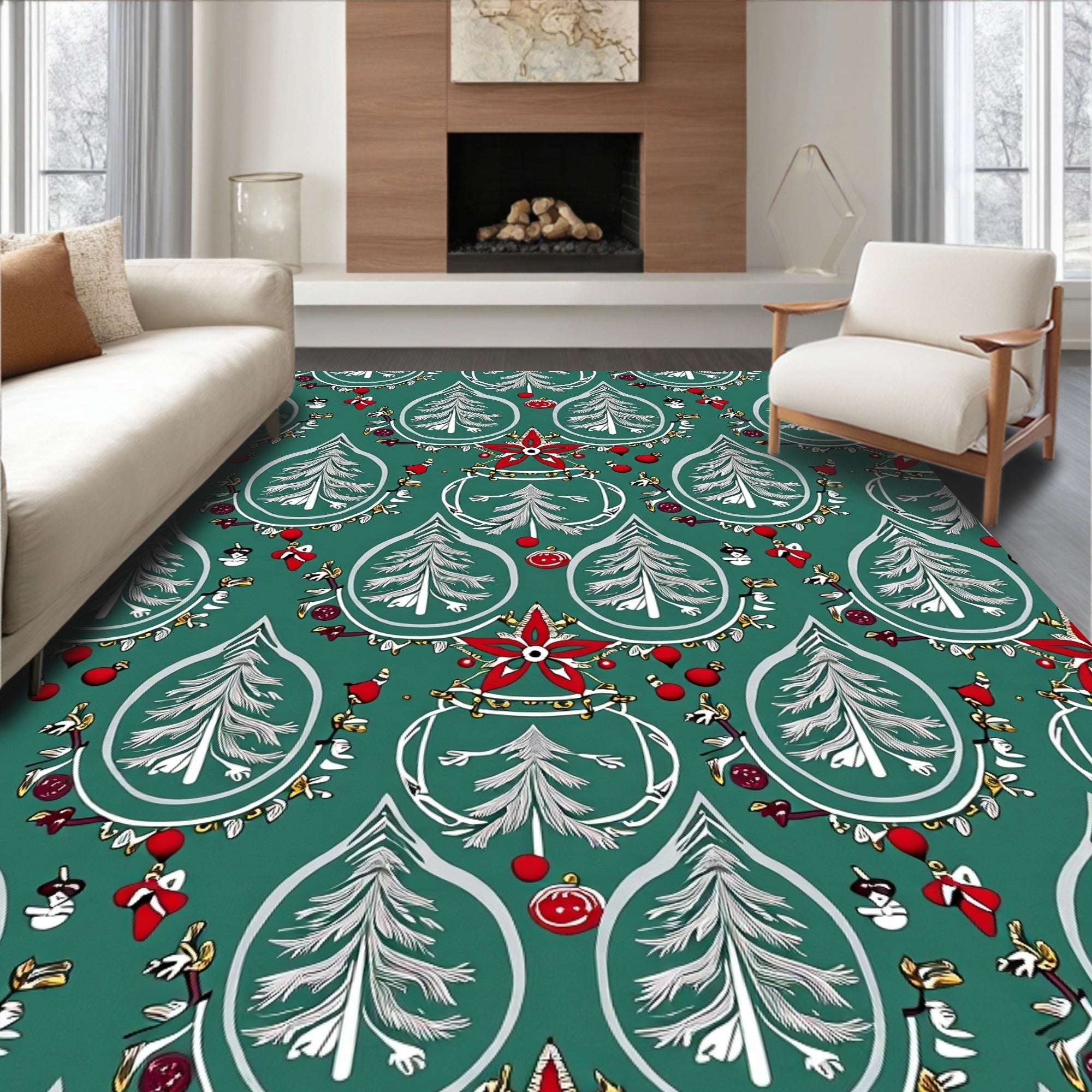 Emerald Green Christmas Tree Garland Rug