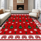 Classic Red White Christmas Tree Snowflakes Rug