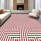 Deep Red Geometric Zigzag Circles Rug
