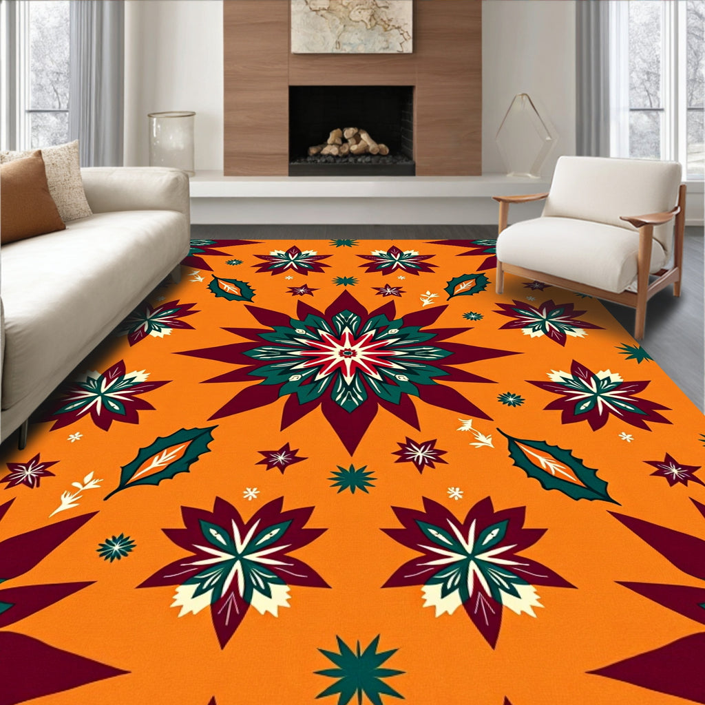 Rich Crimson Teal Starburst Medallion Rug