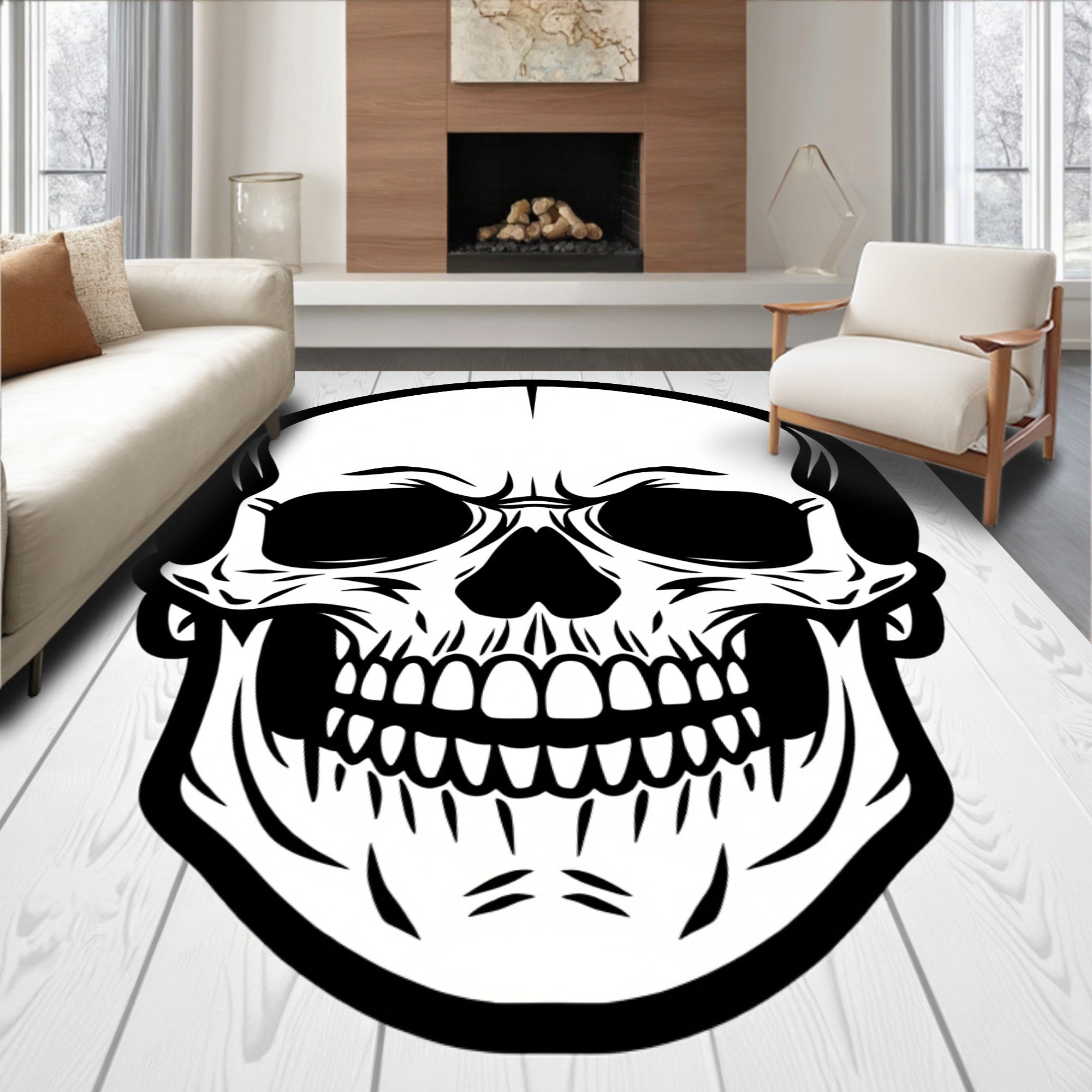 Bold Black Skull Face Graphic Rug