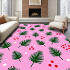 Pink Forest Evergreen Sprigs Stars Rug