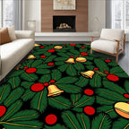 Festive Green Pine Holly Bells Rug
