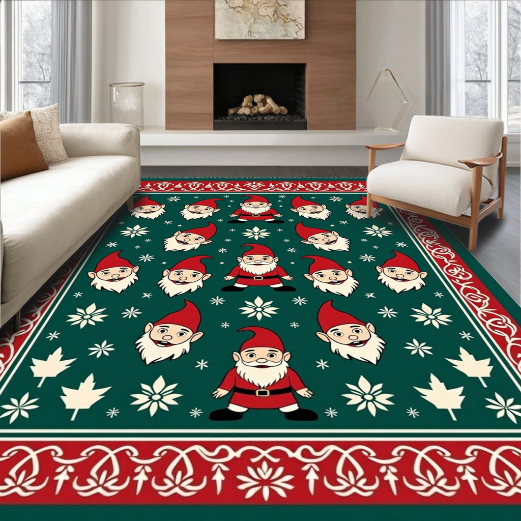 Christmas Gnome Red Green Snowflake Rug