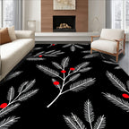 White Needle Branch Red Berry Black Rug