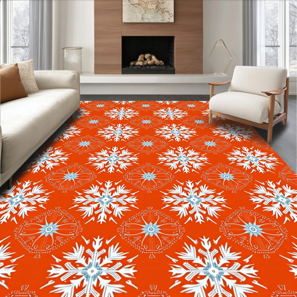 Orange Ice Snowflake Medallion Rug