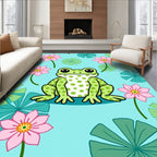 Green Spotted Frog Lily Pad Flowers Rug