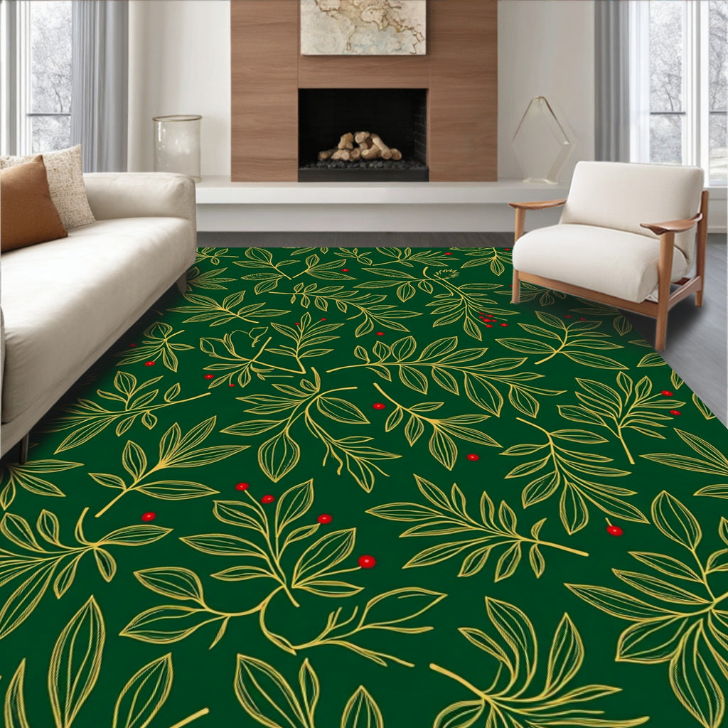 Emerald Green Golden Leaf Berry Rug