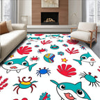 Whimsical Sea Creatures Turquoise Coral Rug