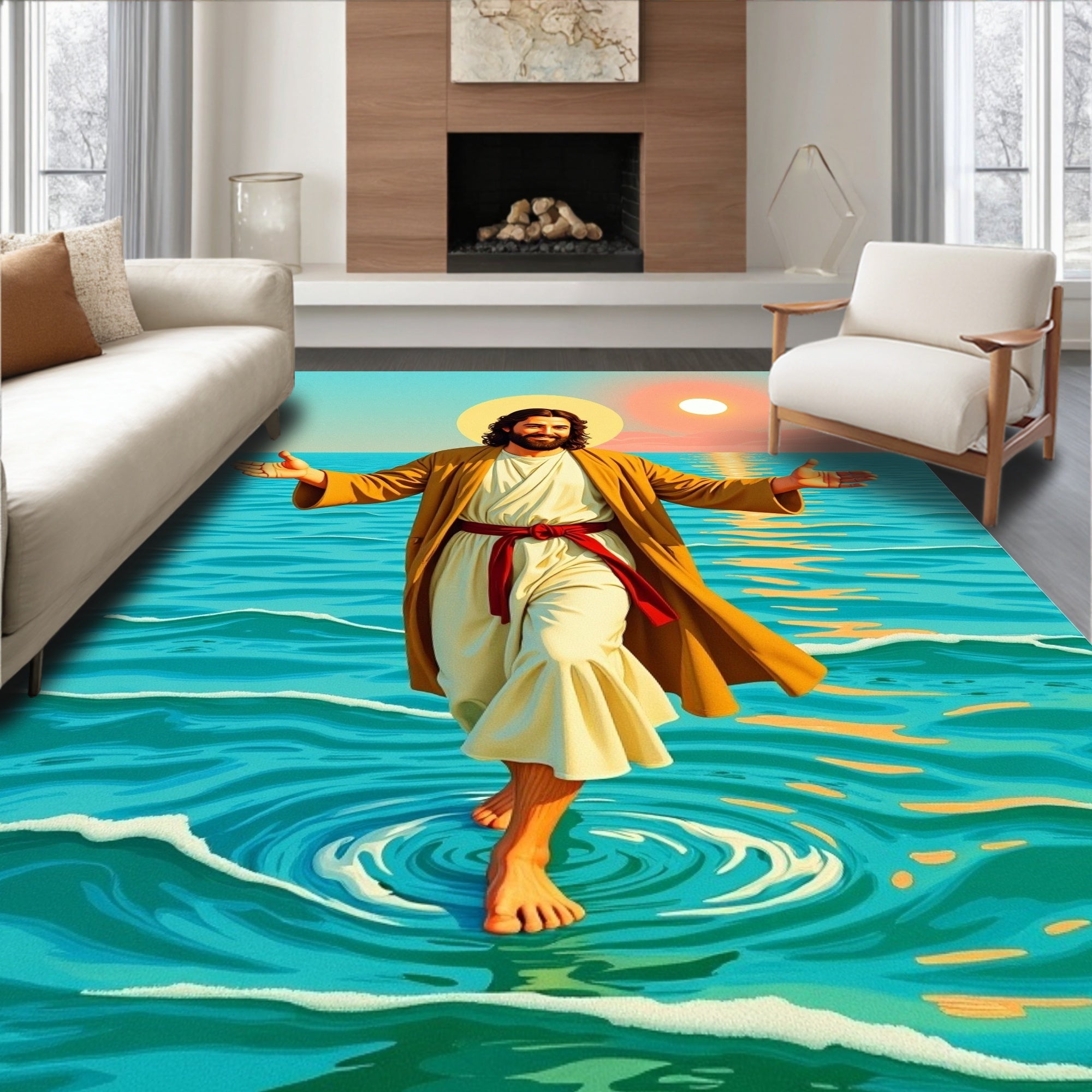 Calm Jesus Walking on Water Rug