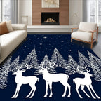 White Deer Forest Night Sky Rug