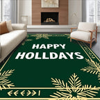 Golden Snowflake Green Holiday Border Rug