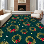 Golden Wreath Red Bow Stars Rug