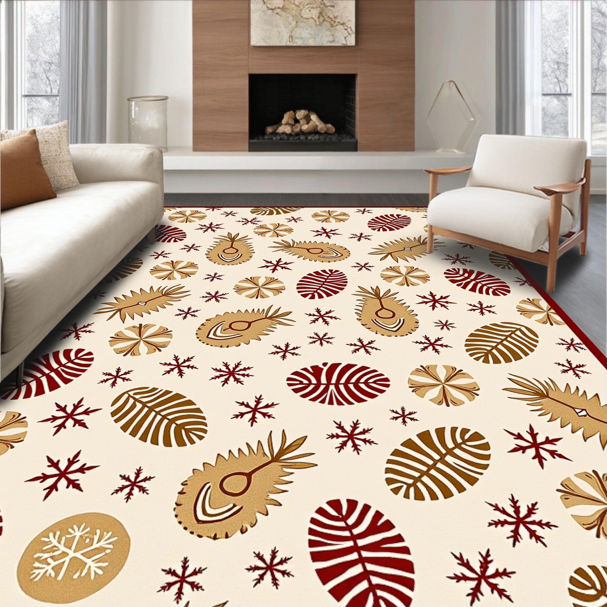 Crimson Brown Scattered Botanical Medallion Rug