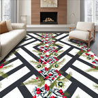 Crimson Berry Branches Geometric Lattice Rug