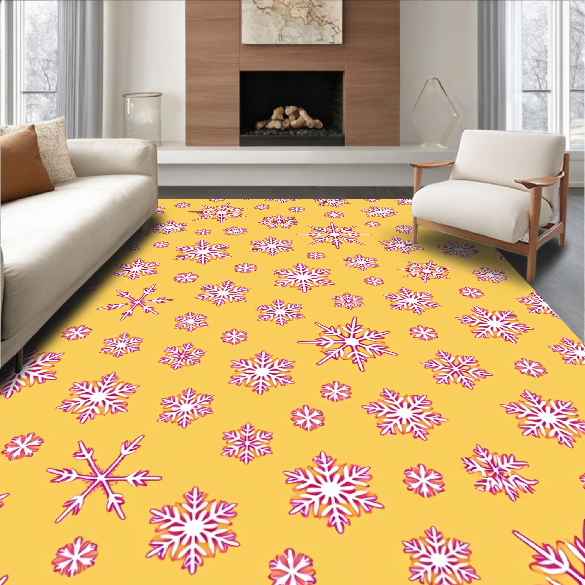 Warm Yellow Snowflake Medley Rug