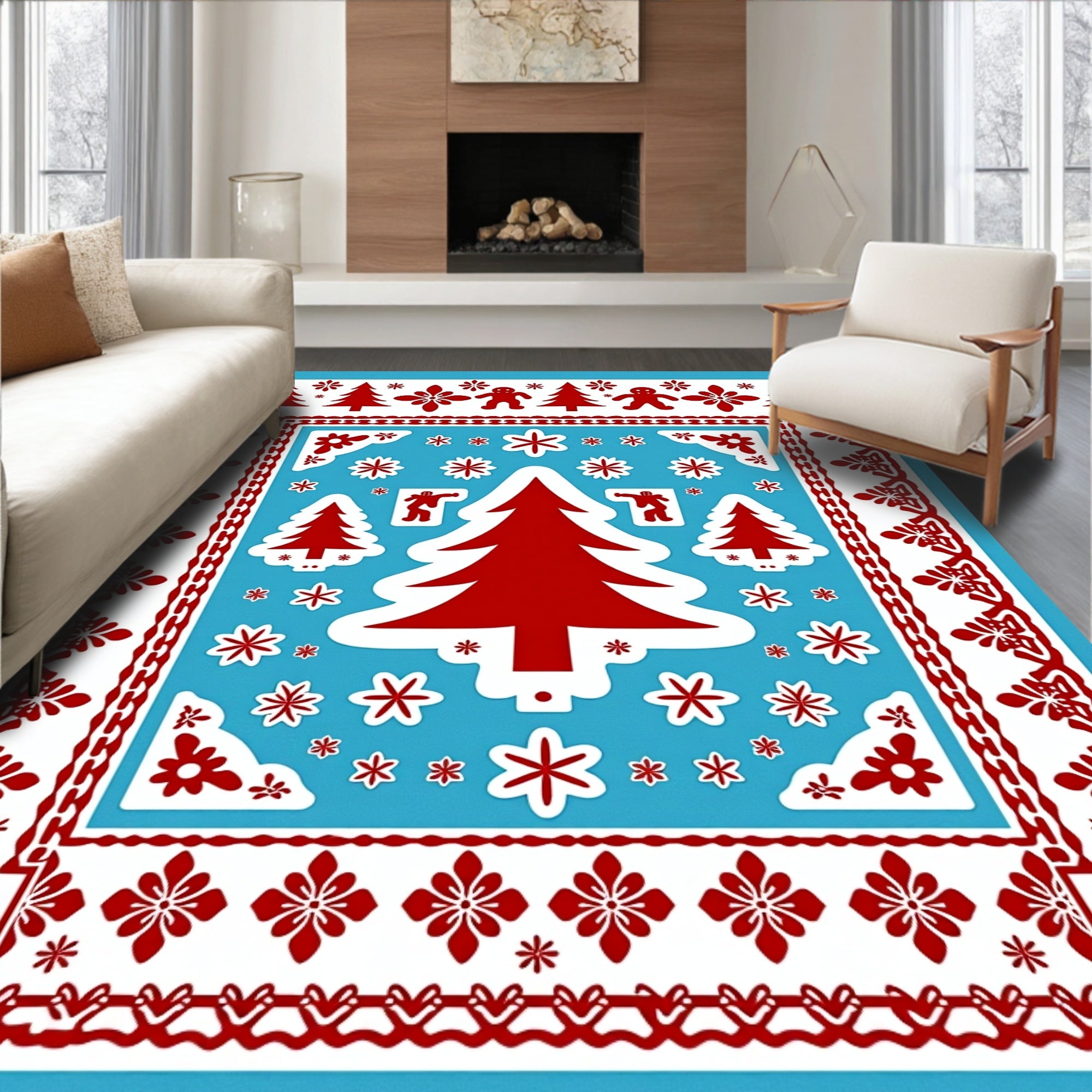 Christmas Tree Gingerbread Man Snowflakes Rug