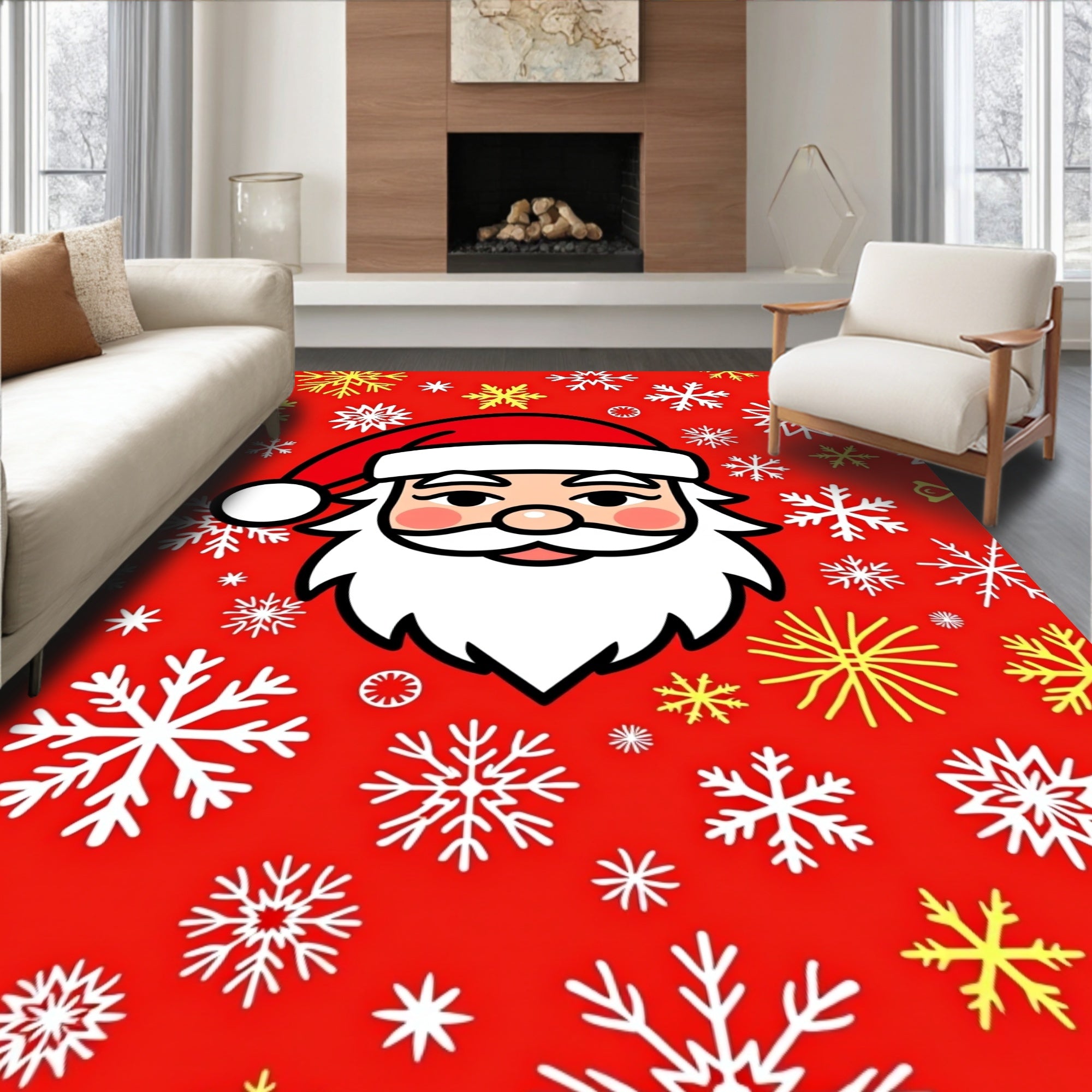 Festive Santa Claus Snowflake Scatter Rug