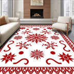 Red Snowflake Bordered Abstract Snowflakes Rug
