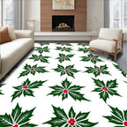 Classic Green Red Holly Festive Collection Rug