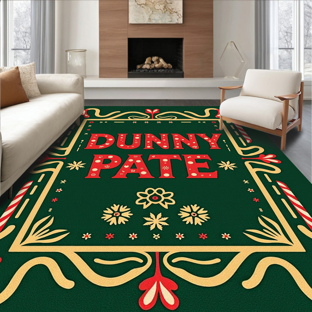 Crimson Red Festive Candy Cane Border Rug