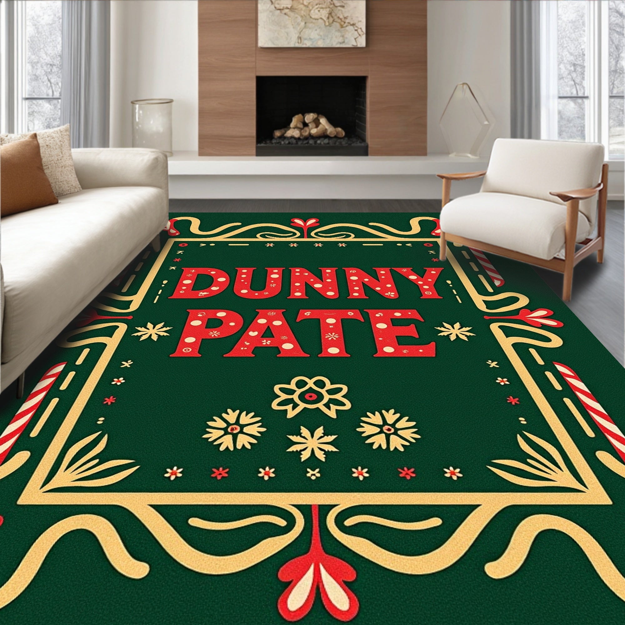 Crimson Red Festive Candy Cane Border Rug