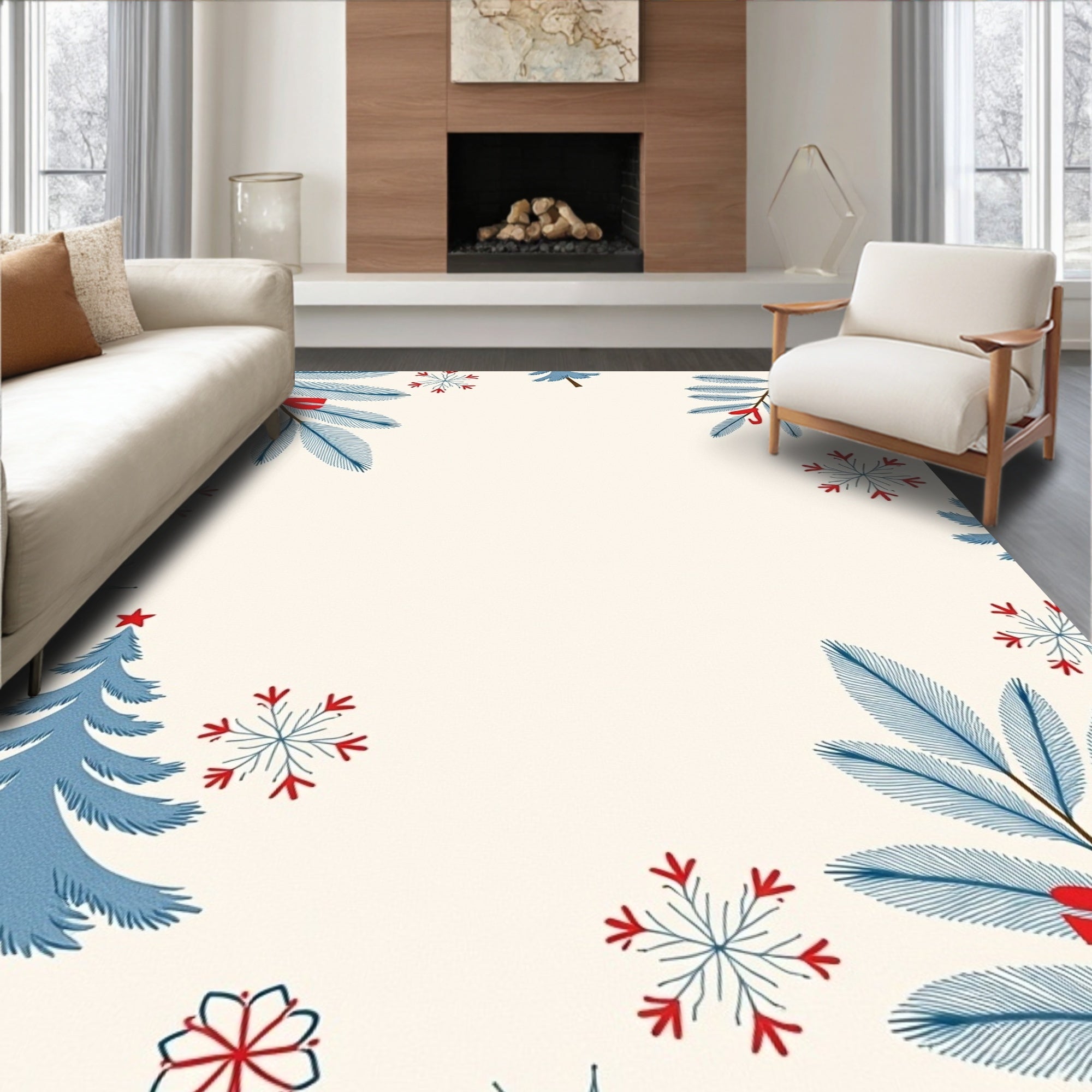 Festive Blue Spruce Snowflakes Bows Rug