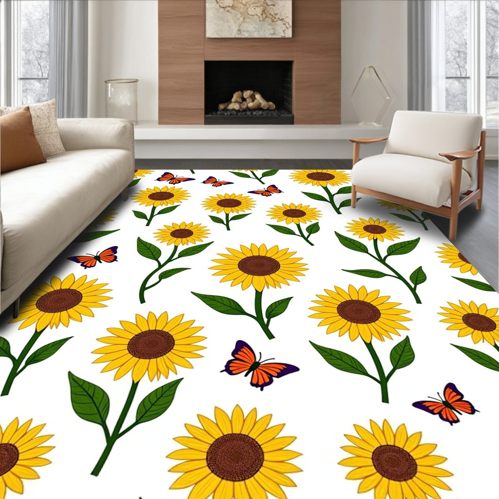 Cheerful Yellow Sunflower Butterfly Collage Rug