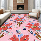 Whimsical Coral Floral Pink Garden Rug